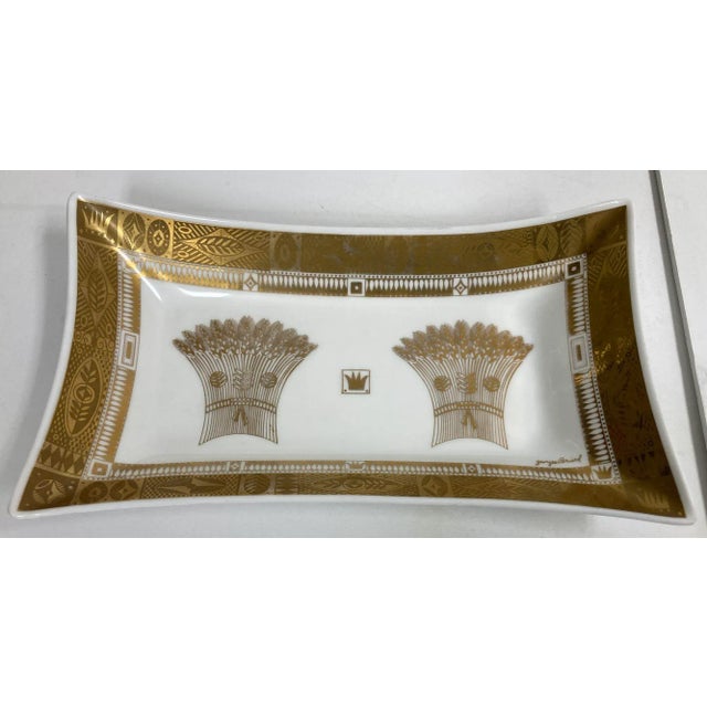 1960s Georges Briard Milk Glass Bowl with Golden Harvest Design Art Deco Style. Stunning mid century modern white milk...