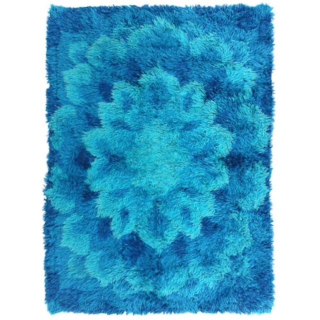 1970s Scandinavian Pop Art Flower Rya Pile Rug, 1960s For Sale - Image 5 of 5