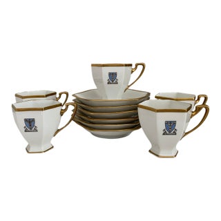 Antique Bernardaud Limoges “Ye Canterbury” Armorial Demitasse Set - 11 pcs For Sale