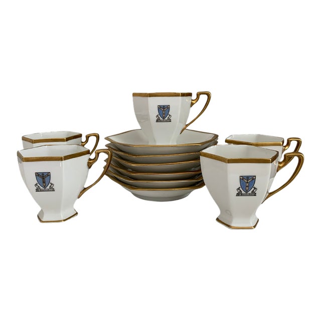 Antique Bernardaud Limoges “Ye Canterbury” Armorial Demitasse Set - 11 pcs For Sale