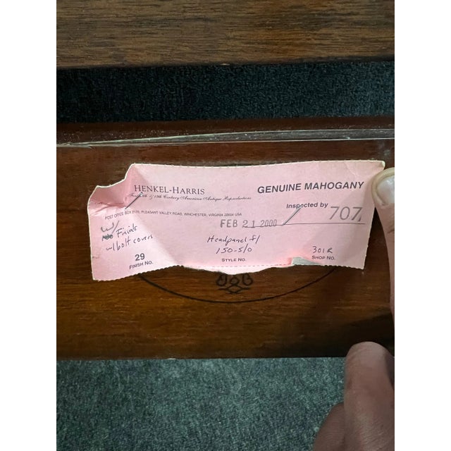 Wood Henkel Harris Queen Mahogany Bed For Sale - Image 7 of 11