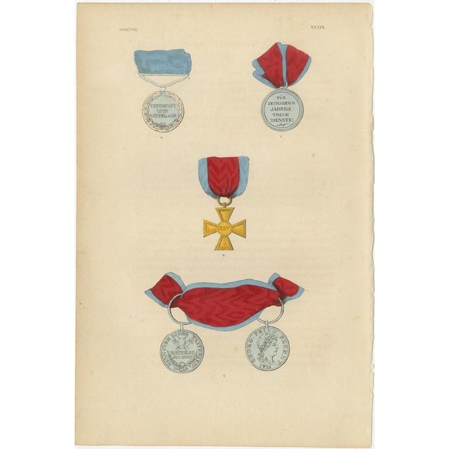 Plate XXXIX Hanover Waterloo Medal and Service Medals Wood Engraving, 1844 For Sale - Image 3 of 9