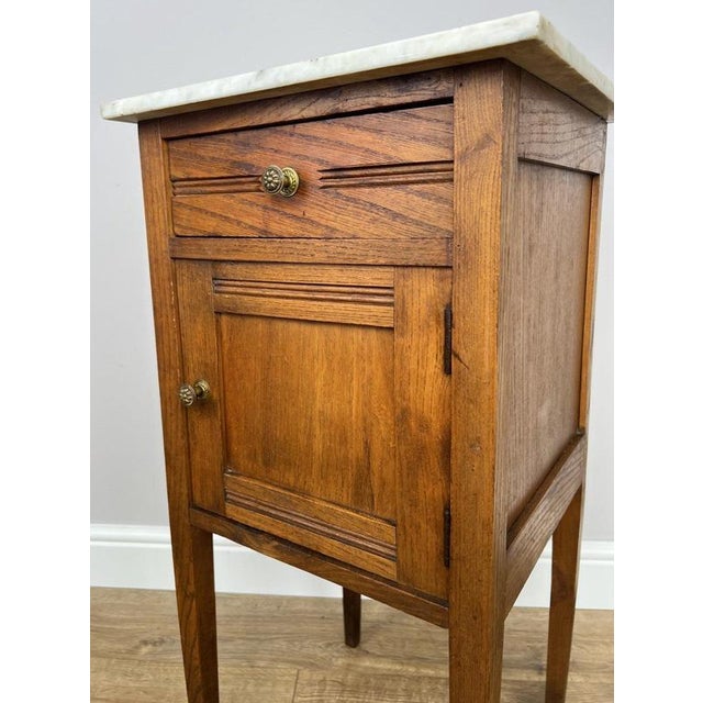 Antique French Oak Bedside Table with Marble Top For Sale - Image 4 of 12