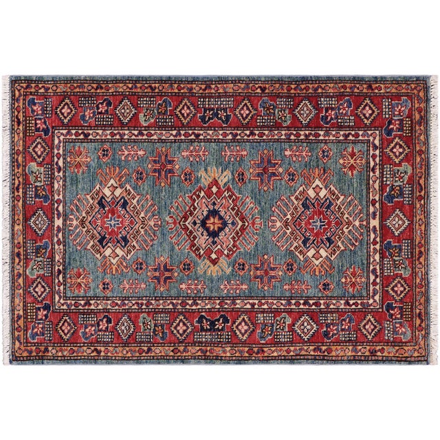 Southwestern Super Kazak Green/Red Wool Rug - 3'0'' X 4'0'' For Sale - Image 10 of 10