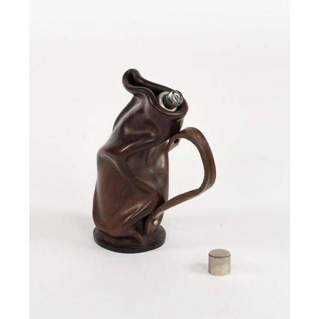 Mid-Century Liqueur Bottle in Brown Leather and Glass, Italy, 1960s For Sale - Image 10 of 14