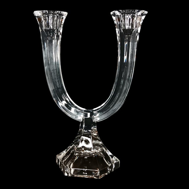 Vintage Nachtmann Crystal Double Arm Candlestick Holder Clear Glass Candleabra For Sale In Austin - Image 6 of 11