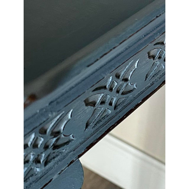 Antique Early 20th Century Blue French Country Carved Wood Rustic Console/Accent Table For Sale - Image 10 of 12