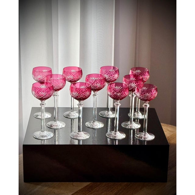 Ruby Cut Crystal Liqueur Glasses attributed to Val Saint Lambert, 1950, Set of 11 For Sale - Image 15 of 17