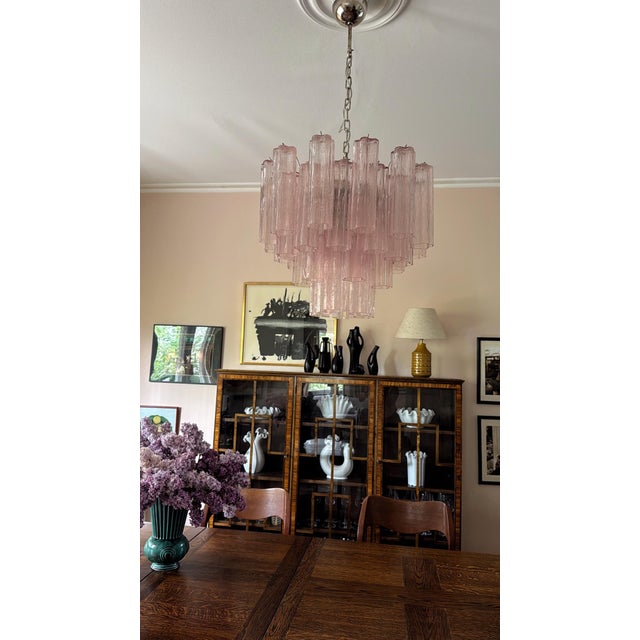 Pink Murano Chandeliers with Tronchi Glass Tubes, Set of 2 For Sale - Image 6 of 14
