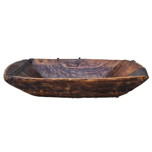 Primitive 19th-Century Hand-Hewn Wood Dough Trough With Forged Iron Repairs For Sale - Image 11 of 11