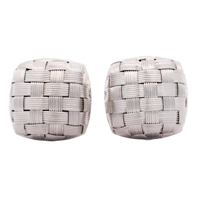 Roberto Coin Frosted Woven Square in 18k White Gold Appassionata Stud Earrings, A Pair For Sale