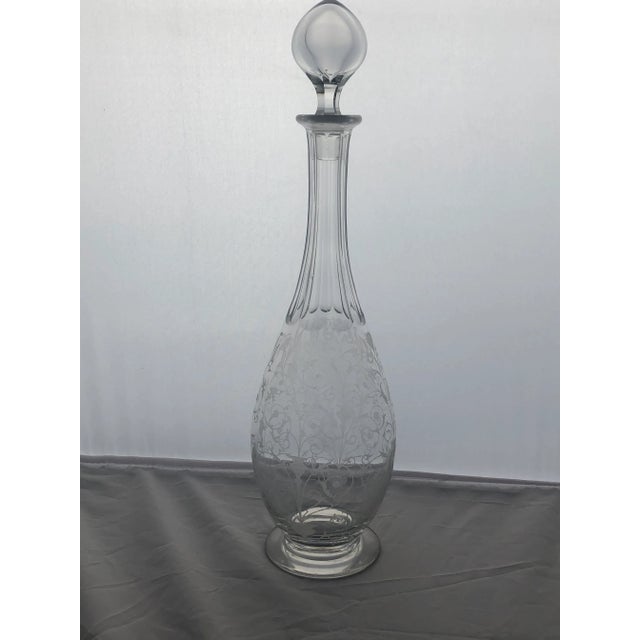 Art Nouveau Vintage Baccarat Crystal Wine Decanter Etched Flower Vines For Sale - Image 3 of 9