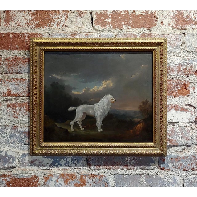18th Century Portrait of White Poodle in a Landscape Oil Painting For Sale - Image 10 of 10