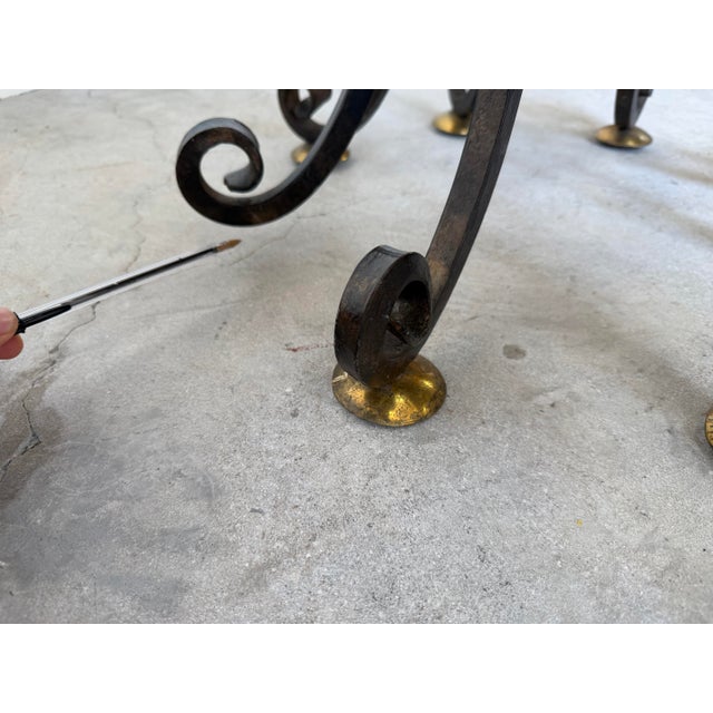 Vintage Hand-Forged Wrought Iron and Brass Dining Table Base With Beveled Glass Top – Indoor / Outdoor For Sale - Image 12 of 12