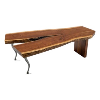Live Edge Walnut Coffee Table With Sculptural Metal Legs For Sale