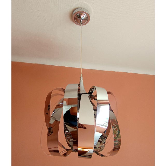 Silver Space Age Chrome-Plated Metal Pendant Lights, 1970s, Set of 2 For Sale - Image 8 of 11