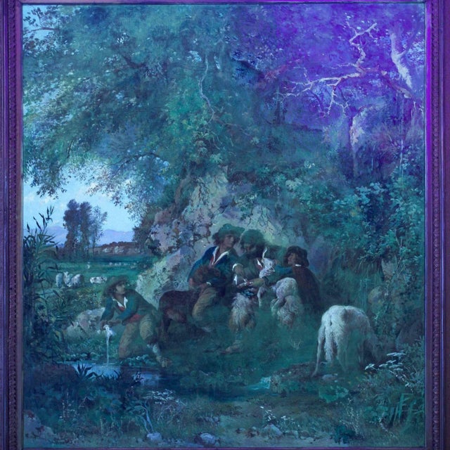 Rare Landscape Painting of Shepherds and Injured Lamb by Hermann Corrodi For Sale - Image 12 of 12