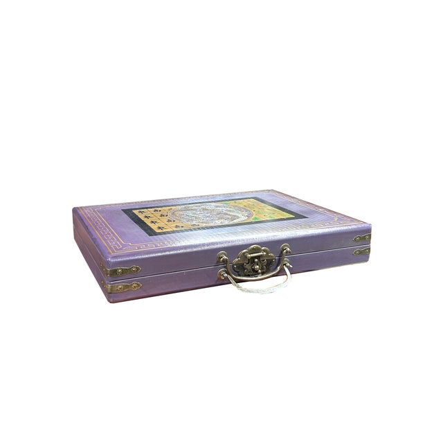 Chinese Chinese Dragon Phoenix Purple Vinyl Box Regular Size Mahjong Tiles Game Set For Sale - Image 3 of 5