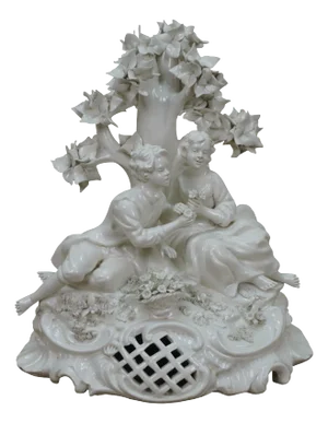 Mid 20th Century Italian Capodimonte Courting Couple Lovers Under Tree Figurine