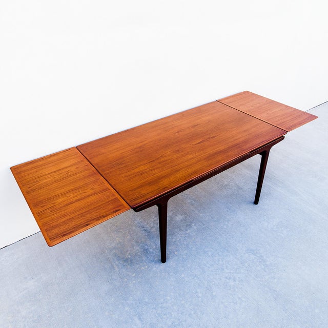 Vintage Danish Modern Teak Draw Leaf Dining Table Attributed to Johannes Andersen For Sale - Image 10 of 13