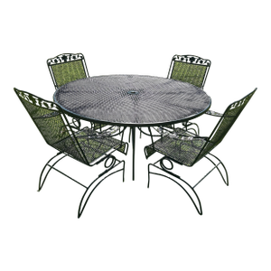 Vintage Wrought Iron Patio Large Table & 4 Rockers with Stand