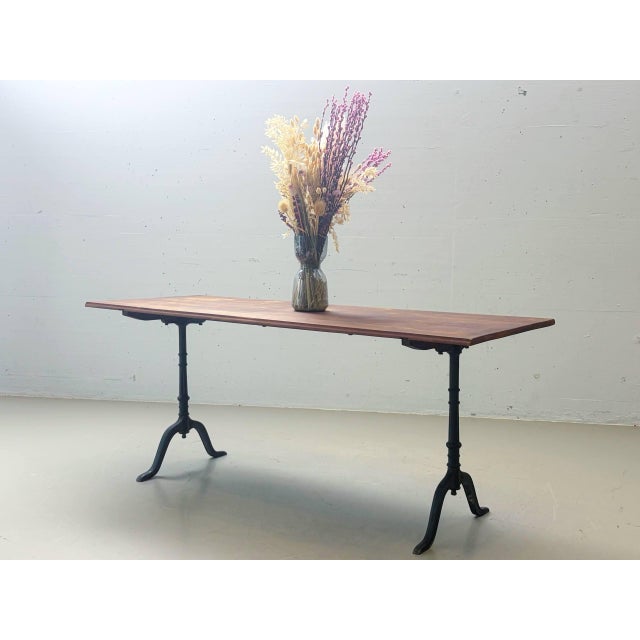 Wood Vintage Dining Table with Cast Iron Frame and Wood Top, 1930s For Sale - Image 7 of 14