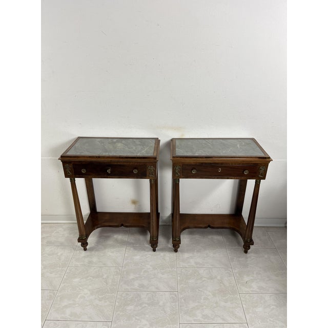 1940s Mid-Century Italian Bedside Tables with Marble Tops, 1940s, Set of 2 For Sale - Image 5 of 18