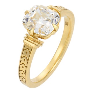 Gia 2.02 Carat Old Mine Cut Diamond 18k Yellow Gold Engagement Ring, Size 6.5 For Sale