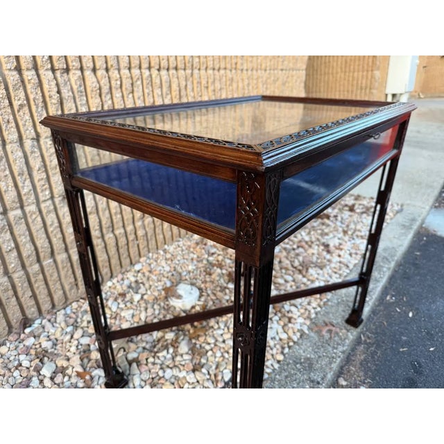 Antique Chippendale Gothic Style Carved Wood Glass Vitrine Display Side Table For Sale - Image 11 of 12