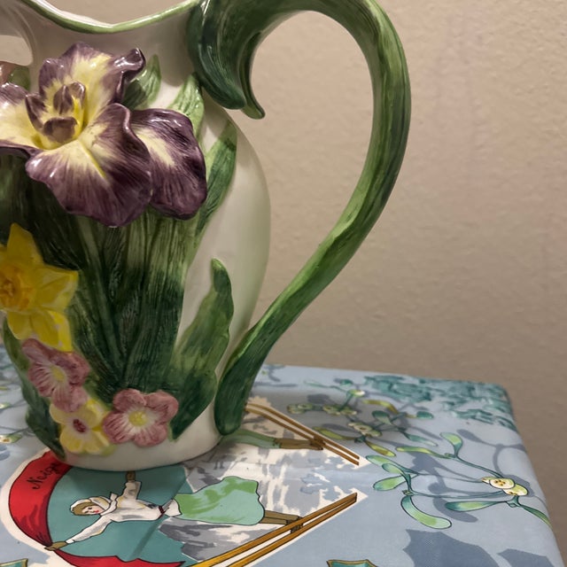 Vintage Fitz & Floyd "Wildflowers" Iris & Daffodil Pitcher For Sale - Image 4 of 11
