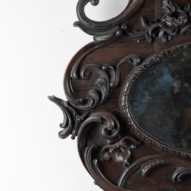Early 20th Century Carved Oval Dark Oak Mirror From Portugal For Sale - Image 4 of 10