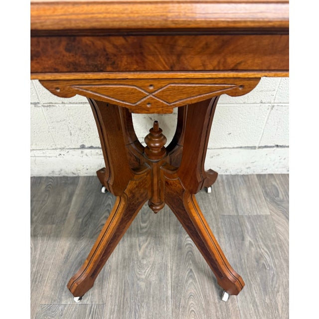 Victorian Antique Late 19th Century Victorian Eastlake Walnut Parlor Table For Sale - Image 3 of 11