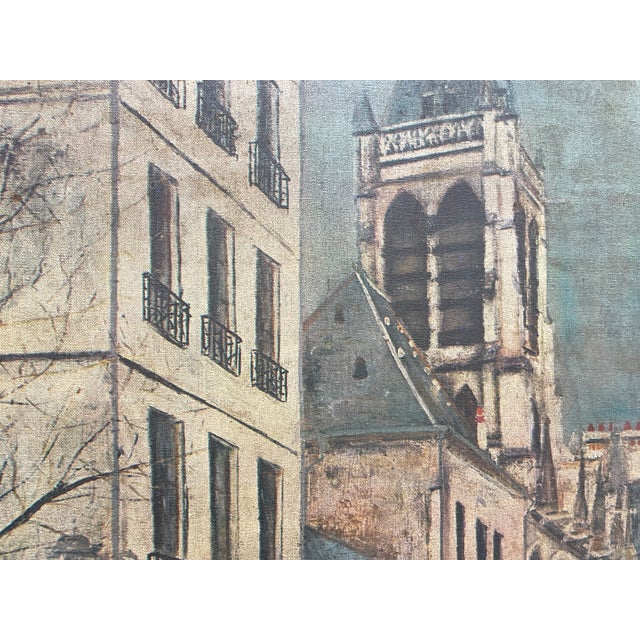 Mid Century Paris Street Scene Canvas | After Maurice Utrillo | Vintage French Wall Art | European Cityscape Décor | 1950s For Sale - Image 9 of 13