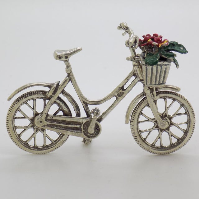 Vintage Italian Handmade Silver Bicycle with Flower Basket, 1980s For Sale - Image 11 of 11