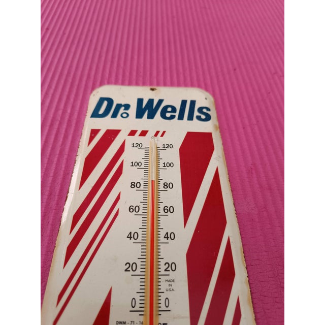 Premium Vintage-Style "Dr. Wells - The Cooler Doctor" Hand-Painted Steel Thermometer Sign For Sale - Image 12 of 13