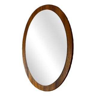 Vintage Danish Oval Teak Mirror, 1960s For Sale