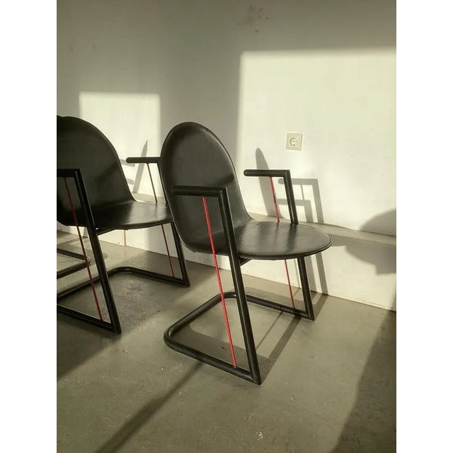 Mid-Century Modern Leather Dining Chairs, 1980s, Set of 4 For Sale - Image 3 of 7