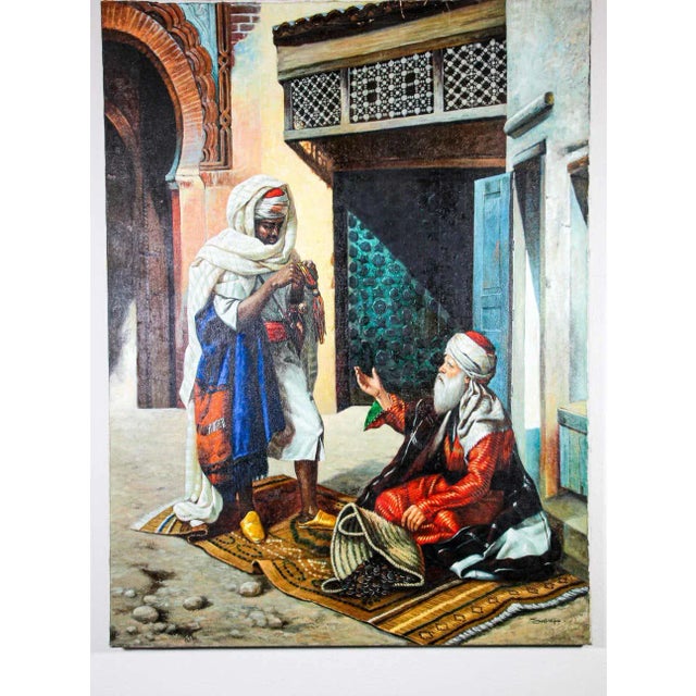 Moroccan Moroccan Orientalist Oil on Canvas Painting Moroccan Market 19th Scene For Sale - Image 3 of 11