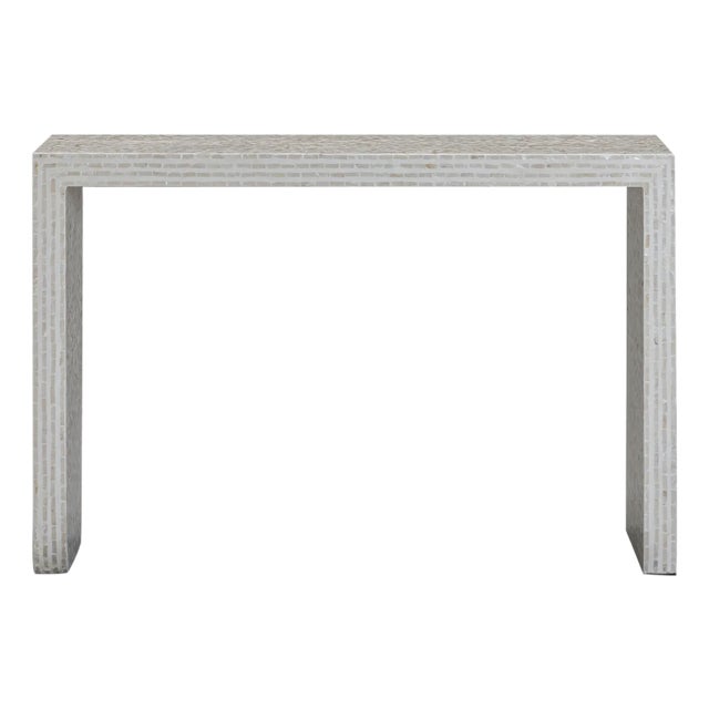 Wood Cyprus Cream Leaves Capiz Shell Console Table For Sale - Image 7 of 7