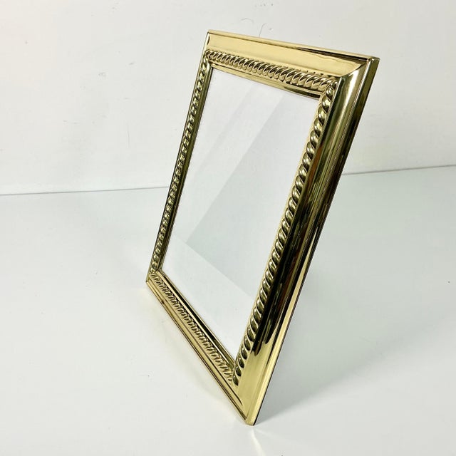 Metal 1980s Vintage Hollywood Regency Art Deco Lacquered Brass Tabletop Picture Frame, 8 X 10 For Sale - Image 7 of 10