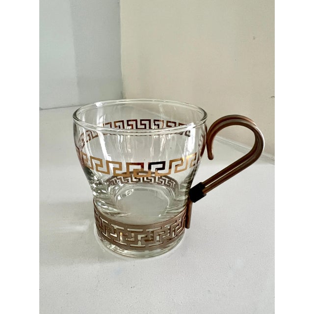 Glasses in Copper Holder with Greek Key Details - Set of 6 For Sale - Image 12 of 13