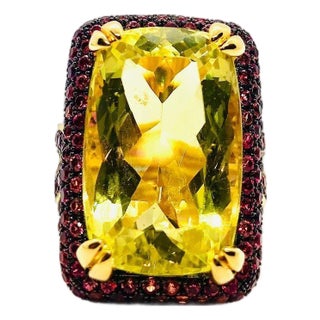 Bochic “Orient” Vintage Natural Ruby & Lemon Quartz Ring Set In 18 K Gold & Silver For Sale