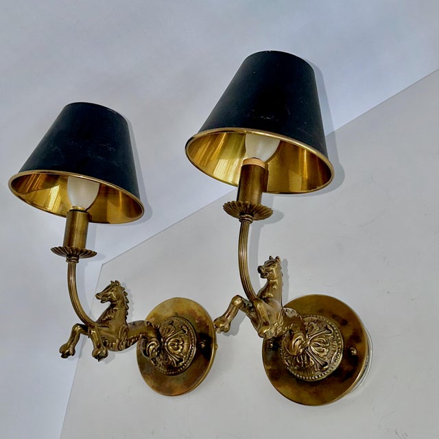 Pair French Bronze Horse Equestrian Wall Sconce Lights For Sale - Image 4 of 18