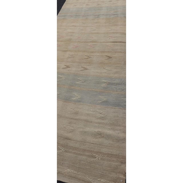 Mid 20th Century Mid 20th Century Vintage Kilim Runner With Stripes and Geometric Tribal Motifs in Light Tones For Sale - Image 5 of 12