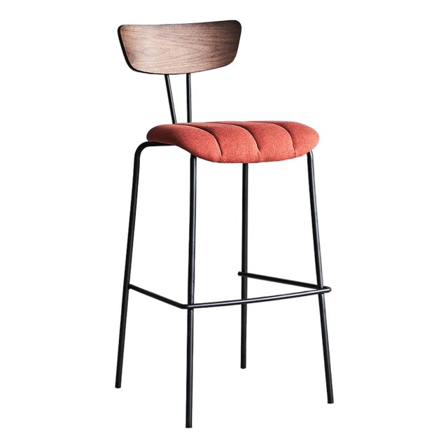 Lara Bar Stool with Rust Red Fabric For Sale