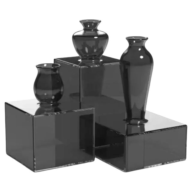 Milo Square Black Vases by Mason Editions, Set of 3 For Sale