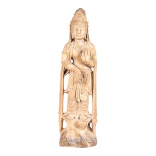 Vintage Southeast Asian Carved Stone Figure of Bodhisattva Guanyin For Sale