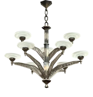Vintage French Art Deco Bronze Chandelier, 1930s