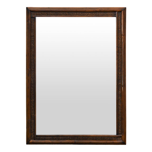 Large Mirror in Wicker and Vienna Straw Dark Finish by Lyda Levi, 1980s For Sale