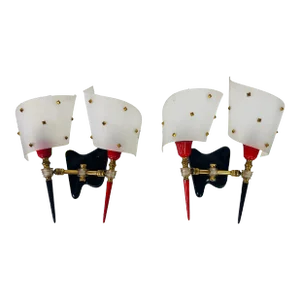 Brass and Plexiglass Wall Lamps by Maison Arlus, 1960, France - A Pair
